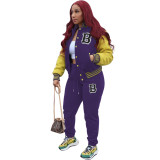 Women Letter Baseball Jacket and Pant Two-Piece Set