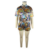 Women'S Clothes Printed Short Sleeve Shirt Shorts Set Two Piece Set