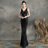 Women Elegant Sequined Slim Formal Party Maxi Mermaid Evening Dress