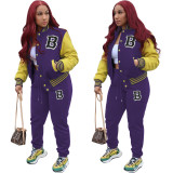 Women Letter Baseball Jacket and Pant Two-Piece Set