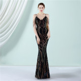 Plus Size Women Sequined Formal Party Maxi Evening Dress