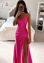Spring Strapless Gathered Slit Satin Dress Sexy Slim Bodycon Dress Spring Strapless Gathered Slit Satin Dress Sexy Slim Bodycon Dress