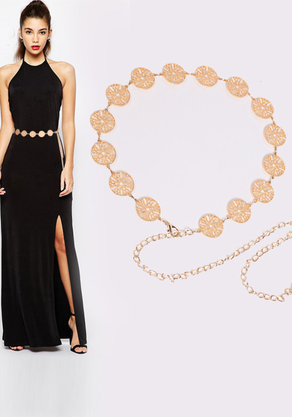 Metal Belt Chain Cutout Circle Trim Belt