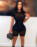 Women'S Fashion Solid Color Short Sleeve Knit Jumpsuit One-Piece Shorts