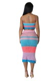 Women's Clothing Fashionable Multi-Color Colorblock Braided Beach Dress Two-Piece Set