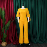 Women's Casual Set Loose Plus Size Lace-Up Top High Waist Wide Leg Pants Two-Piece Set