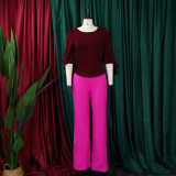 Women's Casual Set Loose Plus Size Lace-Up Top High Waist Wide Leg Pants Two-Piece Set