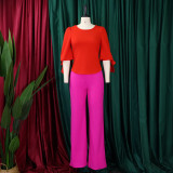 Women's Casual Set Loose Plus Size Lace-Up Top High Waist Wide Leg Pants Two-Piece Set