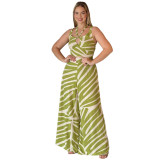 Fashion Striped Camisole Loose Wide-Leg Trousers Beach Style Two-Piece Set