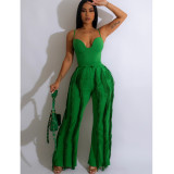 Women's Solid Color Straps Top Tassel Pants Two-Piece Set