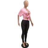 Fashion Sexy Lace-Up T-Shirt Mesh Pants Two-Piece Set