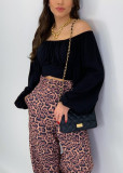 Top Women's Solid Color Lantern Sleeve Off Shoulder Sexy Puff Sleeve Crop Shirt