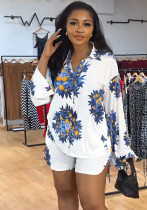 Printed Long Sleeve Shirt Shorts Spring Summer Casual Set Career Women's Two-Piece Set Printed Long Sleeve Shirt Shorts Spring Summer Casual Set Career Women's Two-Piece Set