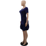 Solid Color Short Sleeve Back Lace-Up Chic Slim Ruffle Summer Dress
