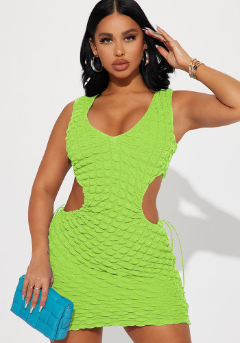 Women's Clothing Sexy Fashion Waist Cutout Sleeveless Solid Color Dress Ladies' Clothing