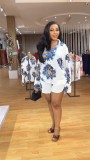 Printed Long Sleeve Shirt Shorts Spring Summer Casual Set Career Women's Two-Piece Set