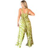 Fashion Striped Camisole Loose Wide-Leg Trousers Beach Style Two-Piece Set