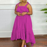 Sexy Plus Size Solid Strap Loose Dress