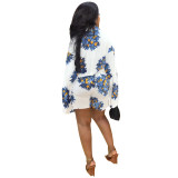 Printed Long Sleeve Shirt Shorts Spring Summer Casual Set Career Women's Two-Piece Set
