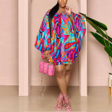 Sexy Off Shoulder Print Puff Sleeves Loose Dress