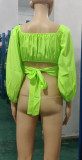 Top Women's Solid Color Lantern Sleeve Off Shoulder Sexy Puff Sleeve Crop Shirt