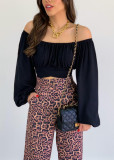 Top Women's Solid Color Lantern Sleeve Off Shoulder Sexy Puff Sleeve Crop Shirt