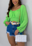 Top Women's Solid Color Lantern Sleeve Off Shoulder Sexy Puff Sleeve Crop Shirt