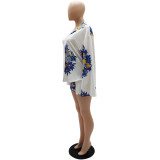 Printed Long Sleeve Shirt Shorts Spring Summer Casual Set Career Women's Two-Piece Set