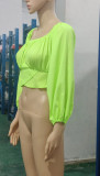 Top Women's Solid Color Lantern Sleeve Off Shoulder Sexy Puff Sleeve Crop Shirt