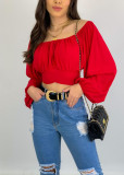 Top Women's Solid Color Lantern Sleeve Off Shoulder Sexy Puff Sleeve Crop Shirt