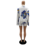Printed Long Sleeve Shirt Shorts Spring Summer Casual Set Career Women's Two-Piece Set