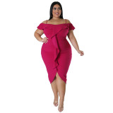 Plus Size Women Solid Off Shoulder Midi Dress