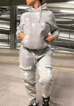 Women Casual Sports Print Hoodies and Pant Two-Piece Set Women Casual Sports Print Hoodies and Pant Two-Piece Set