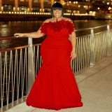 Plus Size Women Off Shoulder Strapless Dress