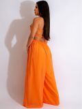 Women sexy chiffon wrap chest backless wide feet Jumpsuit