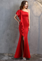 Women Formal Party One Shoulder Mermaid Maxi Evening Dress