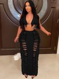 Summer Women sexy tassel knitting beach dress two-piece set