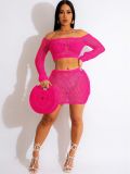 Women Summer Knitting Hollow Lace-Up Beach Skirt Two-Piece Set
