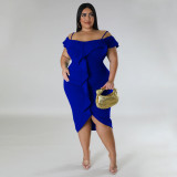 Plus Size Women Solid Off Shoulder Midi Dress