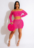 Women Summer Knitting Hollow Lace-Up Beach Skirt Two-Piece Set