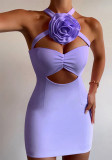 Women Sexy Cutout Halter Neck Floral Bodycon Dress
