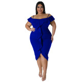 Plus Size Women Solid Off Shoulder Midi Dress