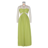 Women sexy chiffon wrap chest backless wide feet Jumpsuit