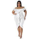 Plus Size Women Solid Off Shoulder Midi Dress