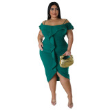 Plus Size Women Solid Off Shoulder Midi Dress