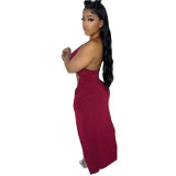 Women Sexy Backless Cut Out Slit Bodycon Dress