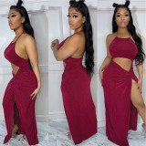 Women Sexy Backless Cut Out Slit Bodycon Dress