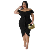 Plus Size Women Solid Off Shoulder Midi Dress