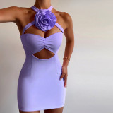 Women Sexy Cutout Halter Neck Floral Bodycon Dress