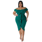 Plus Size Women Solid Off Shoulder Midi Dress
